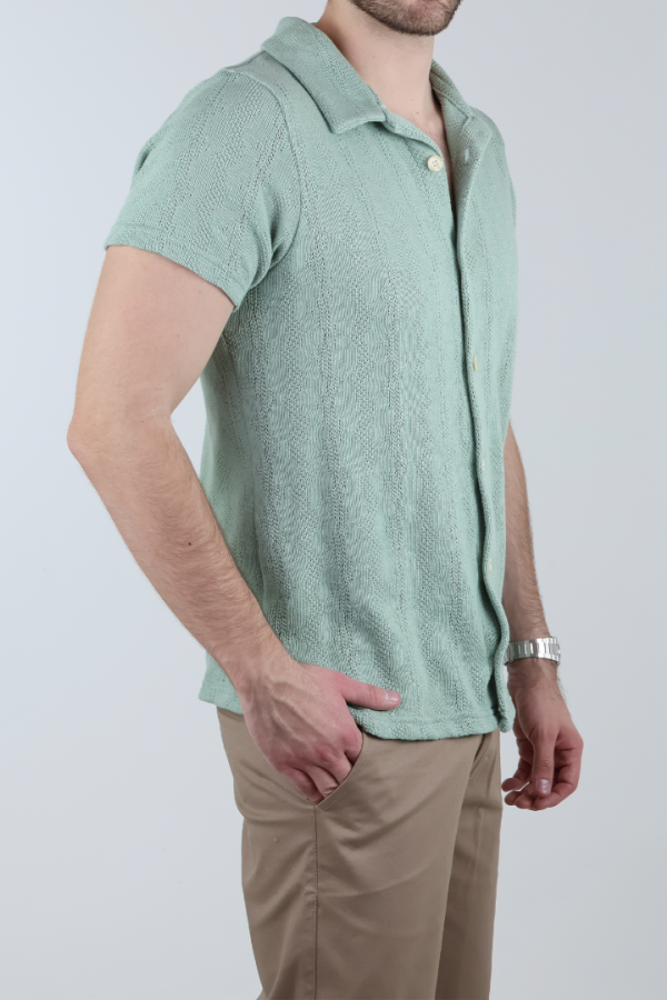 Camisa Hombre Manga Corta Tejido De Punto Verde Manzana Casual Y Fresca